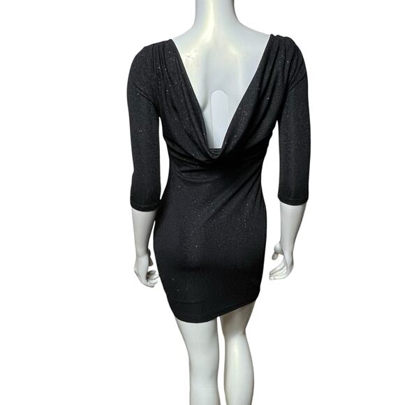 Windsor Black Sparkle Bodycon Mini Dress Open Back 3/4 Sleeve Party Small - Picture 3 of 8